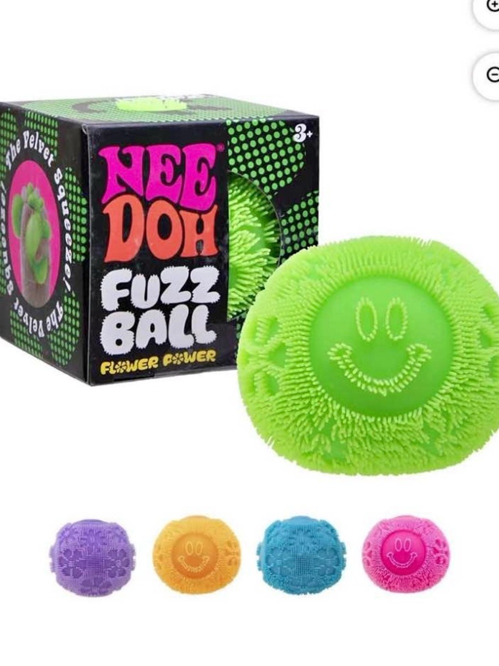 NeeDoh Fuzz Ball Kids Toy - Neon Green Smiley Sensory Squeeze